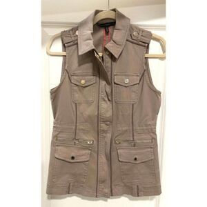 White House Black Market Utility Vest Tan Military Boho Women's Size 6P